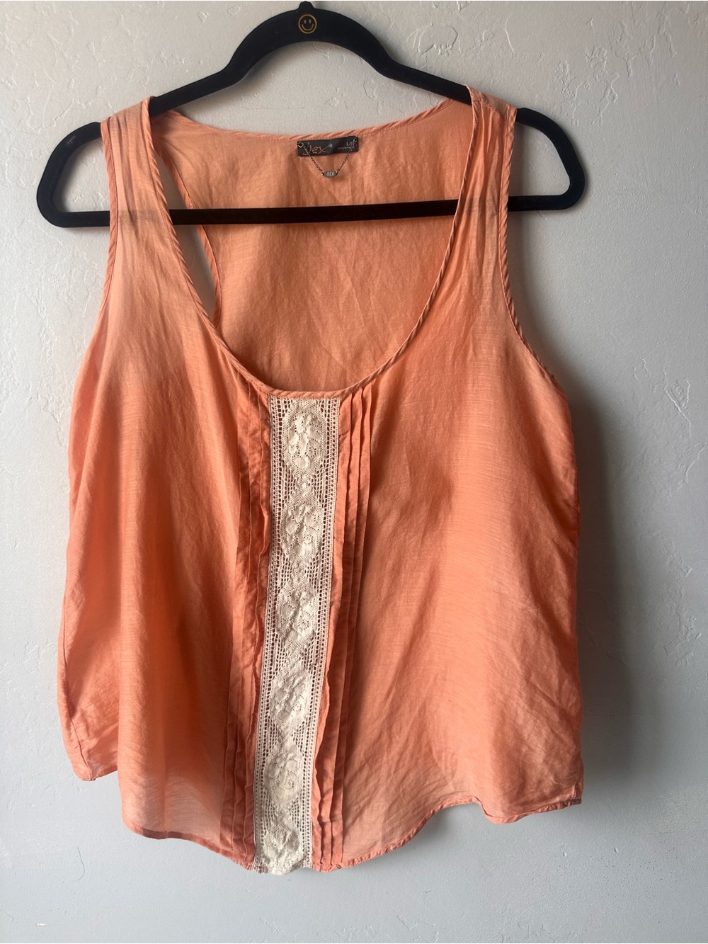 DEX Peach Lace-Trim Tank Top Cotton/ Silk Size Large
